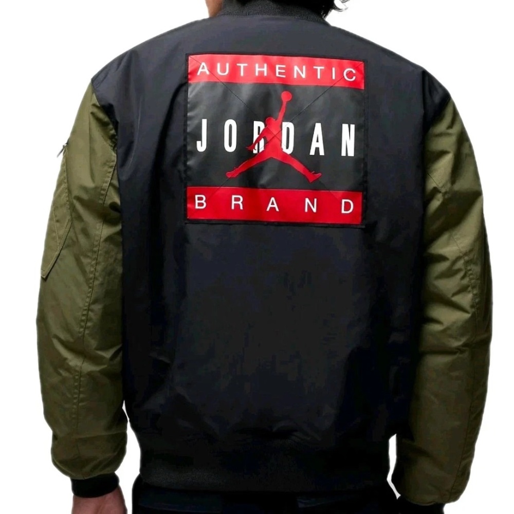 Nike Jordan Renegade Bomber Jacket Off Noir Olive HQ2664-045 Men's Size L - Picture 2 of 7